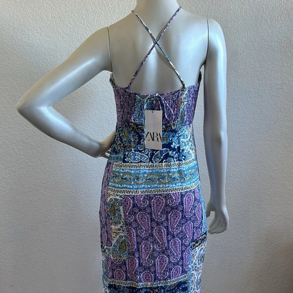 NWT Zara Blue Printed Midi Dress with Knot - Picture 13 of 13